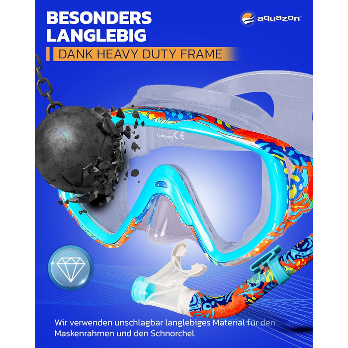 Надзвичайно зручний дитячий комплект для підводного плавання, маска для дайвінгу з надм&39яким силіконом, 7-14 років, кришталево чистий вид крізь загартоване скло Coral