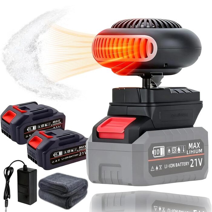 Автомобільний обігрівач з акумулятором, вентилятор-обігрівач на акумуляторі, портативний автомобільний обігрівач потужністю 170 Вт з 2 режимами (30-80C), бездротовий для автомобіля, офісу та дому, захист від перегріву та перекидання, для офісу, автомобіля