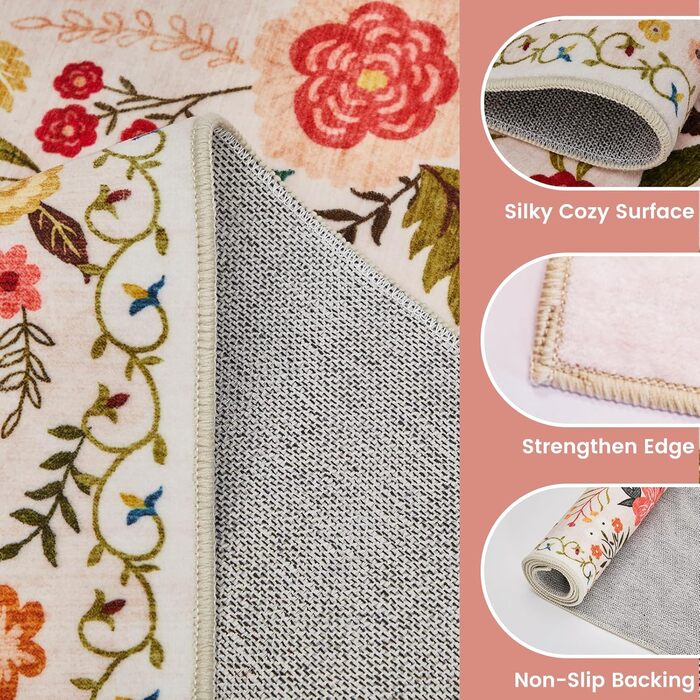 Килим для передпокою, який можна прати, доріжка з коротким ворсом, вінтажний квітковий візерунок, низький ворс, килим для вітальні, м&39який килимок для приліжкової підлоги, килимок/декор/спальня/дитяча кімната, 80x150 см, бежевий/рожевий, прямокутний 80 