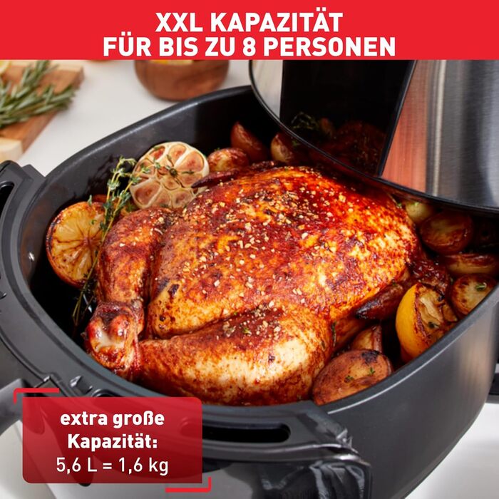 Аерофритюрниця Tefal Easy Fry XXL 5,6 л, EY701 XXL повітряний фритюр, 8 програм, нержавіюча сталь