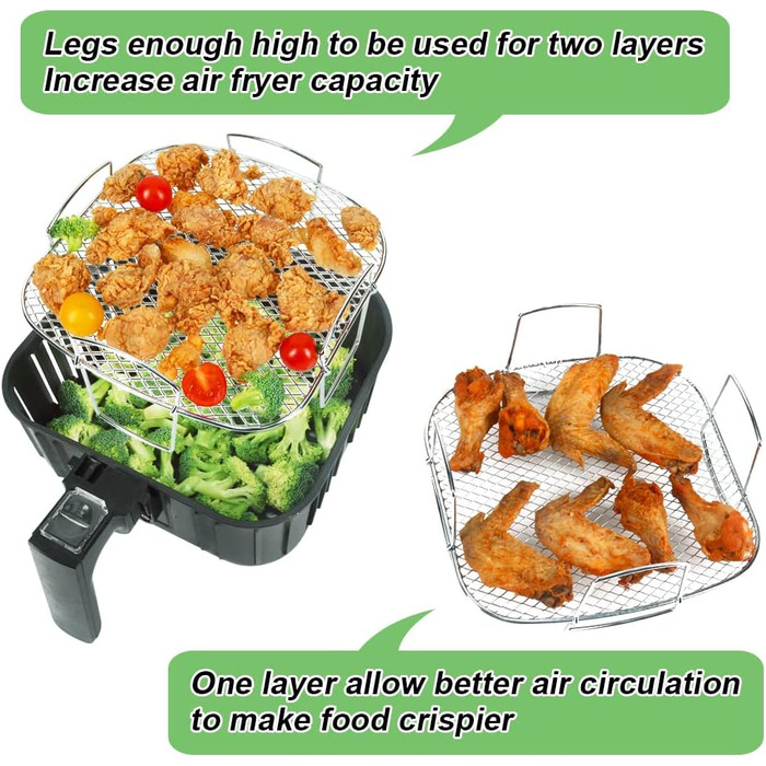 Аксесуари для фритюрниці BYKITCHEN, квадратна стійка з нержавіючої сталі 304 для лотка/духовки кошика аерофритюрниці, аксесуари для фритюрниці для Cosori 5.5L xxl, миттєва, вежа, фритюрниця Gourmia