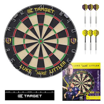 Набір мішень для дартсу Target Darts Люк Літтлер/Димитрі Ван ден Берг/Габріель Клеменс Мішень для дартсу Player-edition з 2 наборами сталевих наконечників для дротиків, лінійками кидка, що відповідають стандартам змагань Професійний дартс Набір мішень для
