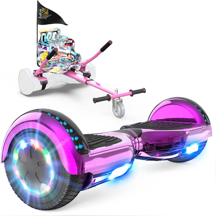 Гіроскутер GeekMe з сидінням – гіроскутери-карти з Bluetooth-динаміком та світлодіодними ліхтарями, подарунок для дітей, підлітків та дорослих, рожевий трояндовий