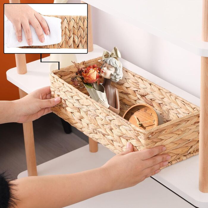 Кошики для зберігання, плетена коробка для зберігання з 2 предметів, плетений кошик для ванної кімнати, штабелювані кошики на полиці, кошик для зберігання для спальні, водяний гіацинт, 2 предмети, натуральний (водяний гіацинт)