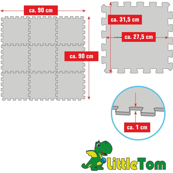 Ігровий килимок LittleTom з 9 предметів Дитячий килимок-головоломка з нуля - 30x30 Килимок для повзання Baby - Ігровий килимок Дитяча ковдра Ігрова ковдра - Килимок для підлоги Дитяча - Дитячий килимок Захисний килимок для підлоги Дитячі іграшки (бежевий)