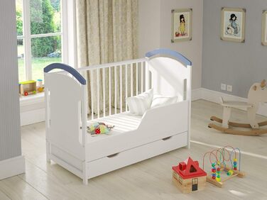 Дитяче ліжечко/спальне місце Love For Sleep 120x60 см з захисним бар&39єром, що трансформується, синього кольору, AMIE Дитяче ліжко, дерев&39яне - Дитяче ліжко, Ліжечко-трансформер, синього кольору