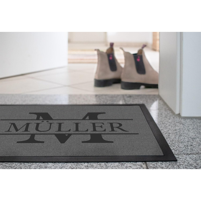 Персоналізований килимок для дверей з іменем та ініціалами прізвища, нековзний та миється, білий, 60x40 см, Сімейний 1, Білий