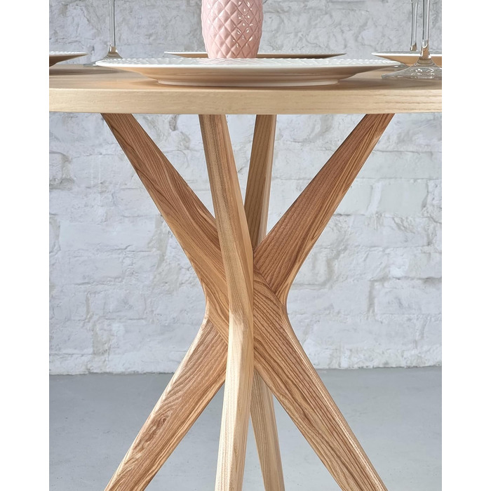 Круглий обідній стіл з дерева 80 см Ясен 80x80