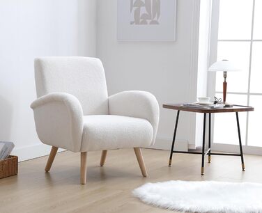 Сучасне крісло для відпочинку, м&39яке крісло з високоякісним штучним хутром та ніжками з масиву дерева, надзвичайно зручне крісло для читання для вітальні, спальні, легке складання, білий колір