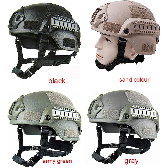 Тактичний шолом у стилі MICH2000, легкий тактичний шолом, захисна тактична версія шолома з кріпленням LVN та боковими рейками, захисний шолом у військовому стилі для страйкболу, пейнтболу, тактичного військового стилю (чорний)