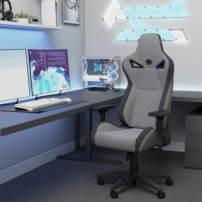 Ергономічне ігрове крісло з підтримкою для голови та попереку Велике офісне крісло світло-сірого кольору Кут нахилу 155 з фіксатором Чохол з повітропроникної тканини світло-сірого та чорного кольорів
