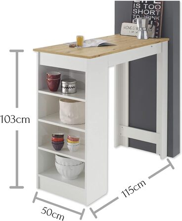 Сучасний барний стіл MOJITO білого кольору, під дуб Artisan - Компактна стільниця для кухні та їдальні - 115 x 103 x 50 см (Ш/В/Г) Білий / Дуб Artisan