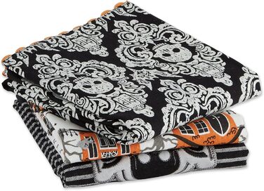 Колекція чайних рушників DII Happy Halloween, оздоблена бавовна, набір кухонних рушників, 45,7 х 71,1 см, дамаск з черепом/будинок