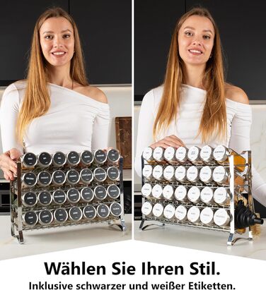 Підставка для спецій Deco haus, настінна та настінна З 28 БАНКАМИ ДЛЯ СПЕЦІЙ ТА ЕТИКЕТКАМИ - Органайзер для спецій - Органайзер для підставки для спецій - Підставка для спецій, підвісні підставки для спецій - Шафа для підставки для спецій, чорне місце для