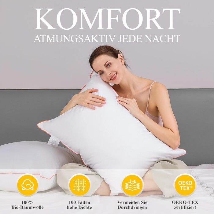 Помаранчева хвиляста пухова подушка 80x80 см, пір&39яна подушка - Однослойна подушка для сну з пуху та пера 80x80, сертифікована RDS та Oeko-TEX, подушка для сну на боці для максимальної підтримки та розкішного комфорту сну 80x80 см