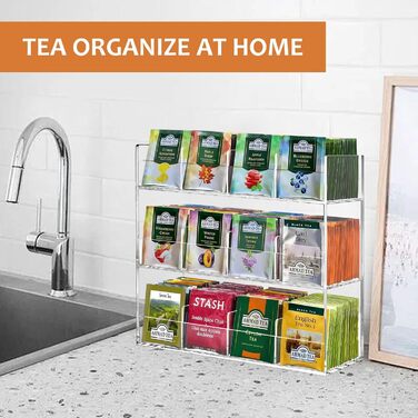 Акриловий органайзер для чайних пакетиків з 12 відділеннями на 216 чайних пакетиків, не потребує складання та економить місце, прозорий органайзер для чаю, без запаху, сучасний та стильний органайзер для зберігання чаю