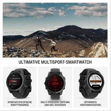 Розумний годинник для різних видів спорту, 1,3-дюймовий AMOLED-сенсорний/кнопковий дисплей, до 16 днів роботи від акумулятора, понад 80 спортивних програм, топографічні карти, музика, сповіщення. fenix E 47mm Чорний/Сірий, 47mm