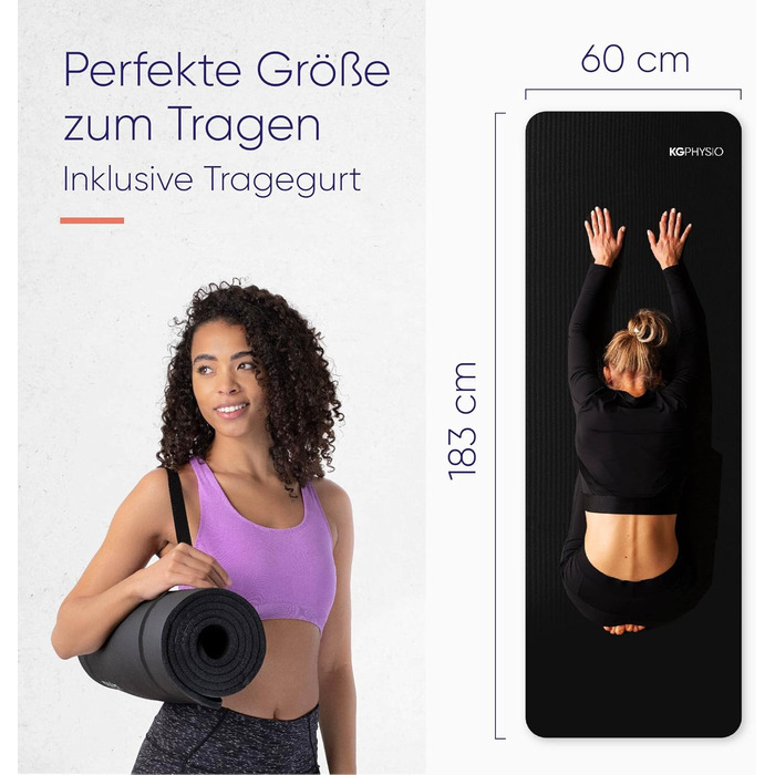 Нековзний та м&39який килимок для йоги - килимок для йоги з ремінцем для перенесення, килимок для фітнесу, килимок для вправ, товщина 8 мм, килимок для гімнастики, килимок для спортзалу, килимок для пілатесу, килимок для фітнесу, 183x60 см, чорний