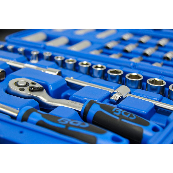 Набір торцевих головок BGS 2151 з фіксатором Gear Lock Привід 6,3 мм (1/4) 38 предметів, 1/4 дюйма, сріблясто-синьо-чорний