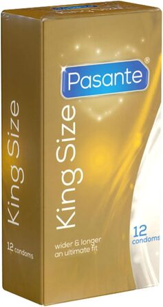Презервативи Pasante King Size, надзвичайно великі, шириною 60 мм та довжиною 200 мм ідеально підходять для чоловіків, яким потрібно більше місця, 1 x 12 шт.