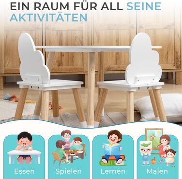 Дитячий комплект столу та стільців Rebecca Mobili, стільці та столик для дитячої кімнати, світло-коричневий та білий, МДФ, скандинавський стиль - Розмір 44 x 60 x 60 см / 50 x 25 x 25 см - Арт. RE6733