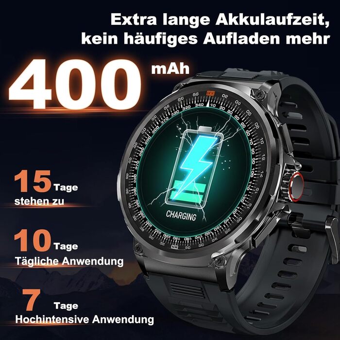 Розумний годинник Zeus 2.0 для чоловіків - великий AMOLED-дисплей 1,75 дюйма, міцний корпус з нержавіючої сталі, моніторинг здоров&39я, дзвінки Bluetooth, чорний