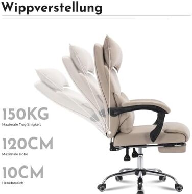 Офісне крісло з вантажопідйомністю 150 кг та 4D підлокітниками крісло керівника з дихаючої штучної шкіри, регульоване по висоті з підголівником та синхронним механізмом, бежевий/графітовий колір для домашнього офісу