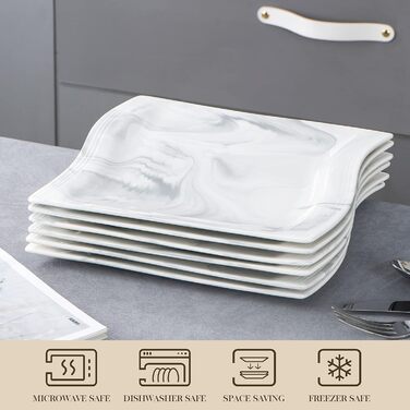 Серія Флора, 6 предметів Набір мармурових порцелянових плоских тарілок Обідня тарілка Обідня тарілка 10,25 дюйма / 26x27x2,5 см дл