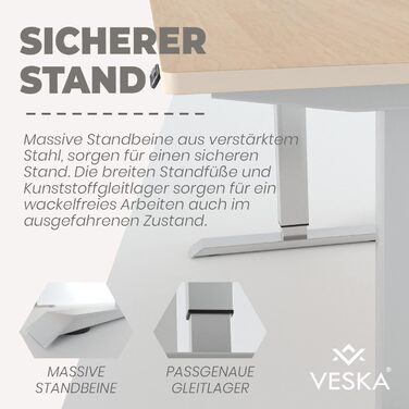 Стіл VESKA з регульованою висотою (140 x 70 см) - Стіл для роботи сидячи та стоячи - Офісний стіл з електричним регулюванням висоти, сенсорним екраном та сталевими ніжками (білий/білий)