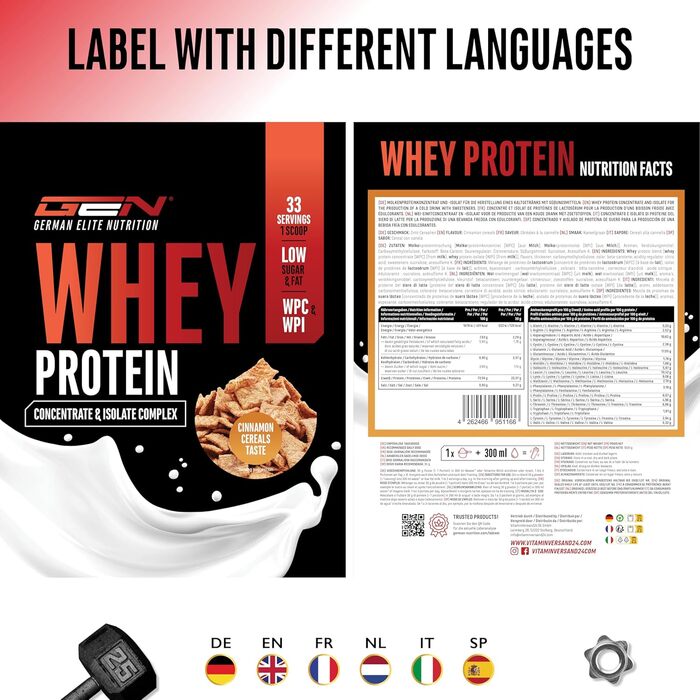 Сироватковий протеїновий порошок German Elite Nutrition, 1000 г, Злаки з корицею