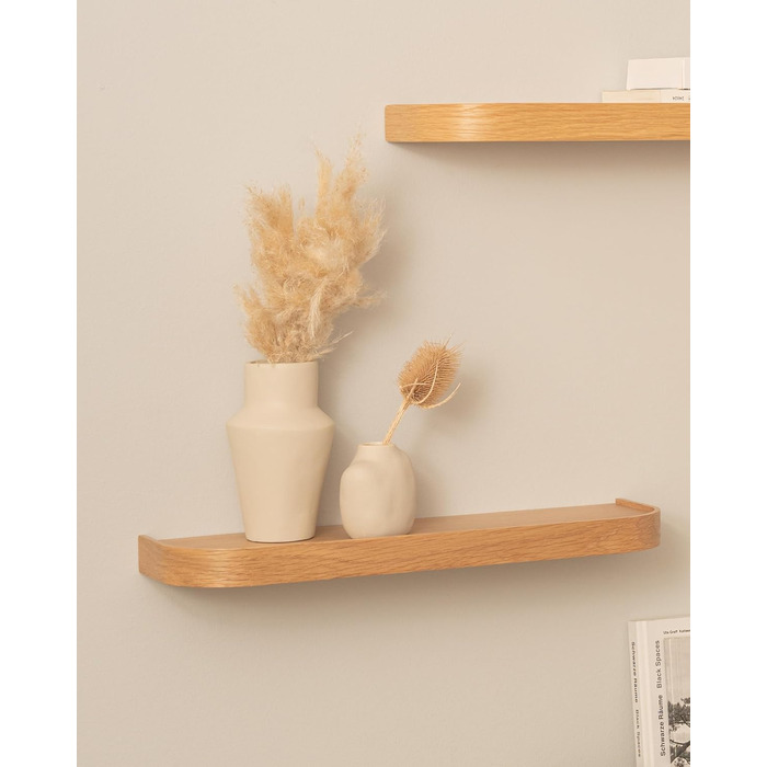 Набір настінних полиць Kazai. Toke 3 підвісні полиці зі шпону справжнього дерева Плаваюча дерев&39яна полиця як настінна прикраса та місце для зберігання у ванній кімнаті, вітальні, кухні, спальні тощо Дуб 47 см x 13 см (комплект з 3 шт.)