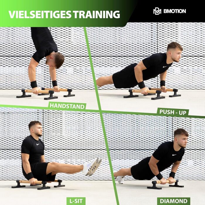 Низькі дерев&39яні паралети Mller & Blum преміум-класу з бандажами для зап&39ястя, стійкими та нековзними ручками для віджимань, ідеально підходять для віджимань та стійки на руках, турнік для віджимань, обладнання для калістеніки