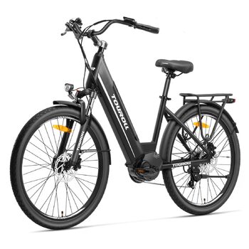 Електровелосипед Touroll MA1 26 дюймів для дорослих, міський електричний велосипед з двигуном 250 Вт 75 Нм із середнім приводом та акумулятором 36 В 468 Втгод, запас ходу 110 км, гідравлічні дискові гальма, електровелосипеди для чоловіків та жінок