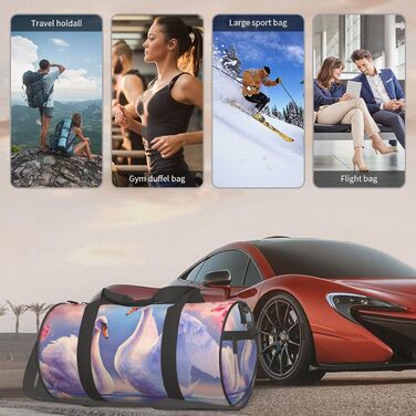 Спортивна сумка, дорожня сумка, біла з принтом рожевих квітів сакури, сумка для подорожей на ніч, чорна, універсальний розмір