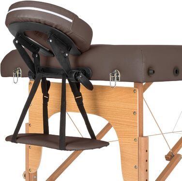 Масажний стіл Klarfit MT 500 - Масажний стіл з підлокітниками та підголівником, складний масажний стіл з 10 положеннями спинки, регульовані підставки для ніг, отвір для обличчя, 10 см підкладка, коричневий