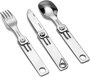 В 1 Кемпінгове начиння Знімні столові прибори Ніж Ложка Фрок для кемпінгу на природі, походів, Edelstahl, 1S 3