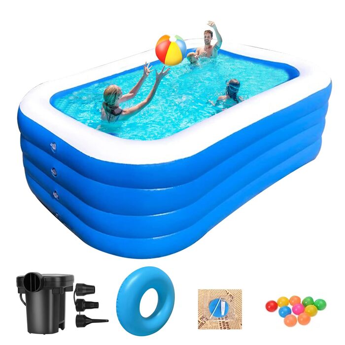Надувний басейн GooMood, 180,3 x 129,5 x 71,1 см, Дитячий сімейний басейн для літніх водних вечірок, Надувний дитячий м&39яч/пісочниця GooMood без бісфенолу А, для зовнішнього використання, 71 дюйм x 51 дюйм x 28 дюймів