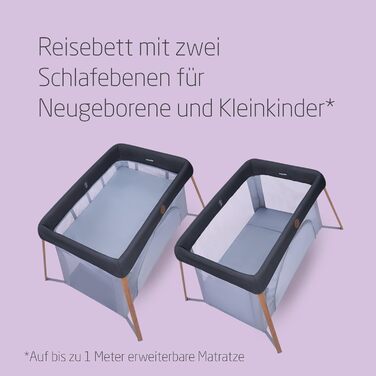 Дорожнє ліжечко 2-в-1 для немовлят, 0-3 роки, 0-15 кг, Компактне дорожнє ліжечко, 2 рівні, Бічне вікно, Складане та легке, Розширюваний матрац, Екологічно чисте, Essential Graphite Iris2 Essential Graphite, 2