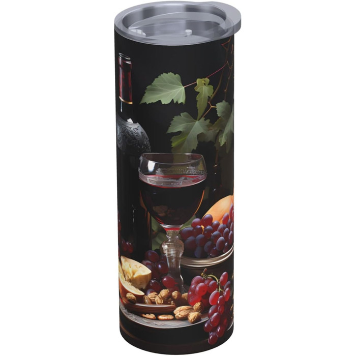 Кружка з прямою трубочкою, 590 мл, дизайн фрукти та вино, друкований, підходить для кемпінгу, офісу та дому.