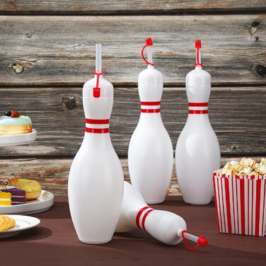 Пляшки для води з кеглями для боулінгу з трубочками та кришками, 758 мл, пластикові, багаторазові, стаканчики для боулінгу, подарунки для дитячої вечірки з боулінгом, на день народження, вечірку, прикраса напоїв (12 комплектів)