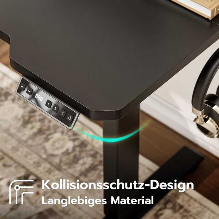 Кутовий стіл, регульований по висоті, L-подібний, 150 x 100 см, електричне регулювання висоти, ергономічний стіл з підставками для чашок та гачками, міцний офісний стіл, чорний, L-подібний, 59