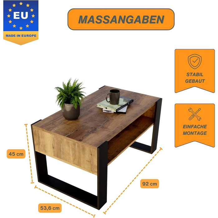 Журнальний столик для вітальні з високоякісної деревини, сучасний журнальний столик з додатковим місцем для зберігання речей, журнальний столик для вітальні, ретро чорний колір