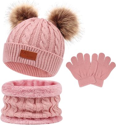 Дитячий зимовий комплект 3-в-1 шапка, шарф та рукавички, термов&39язана шапка, шарф та рукавички, на флісовій підкладці, зимові аксесуари для хлопчиків та дівчаток віком 1-5 років, рожевий