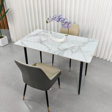 Мармуровий обідній стіл FATIVO 120x70 см, невеликий кухонний стіл для 4 осіб, вузький обідній стіл, простий стіл для вітальні, білий глянцевий, скандинавський стиль, столи для їдальні, ресторану, металеві ніжки, 1207076 см, білий