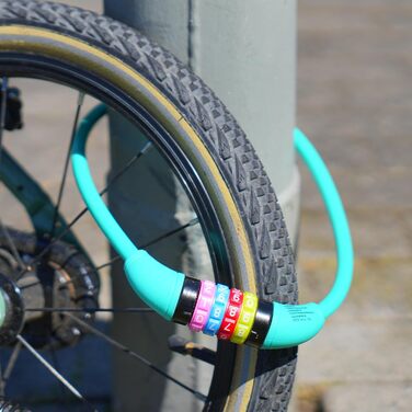 Велосипедний замок Prophete, дитячий кодовий замок з цифрами, 4-значний код, з можливістю самостійного налаштування, розміри 650 мм, діаметр 10 мм, бірюзовий