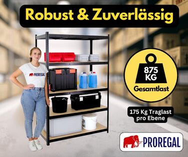 Надміцний стелаж Taurus Black 180x120x60 см Загальне навантаження 875 кг Стелаж для підвалу, стелаж без болтів, гаражний стелаж, стелаж для зберігання 180x120x60 см - Навантаження на полицю 175 кг Чорний