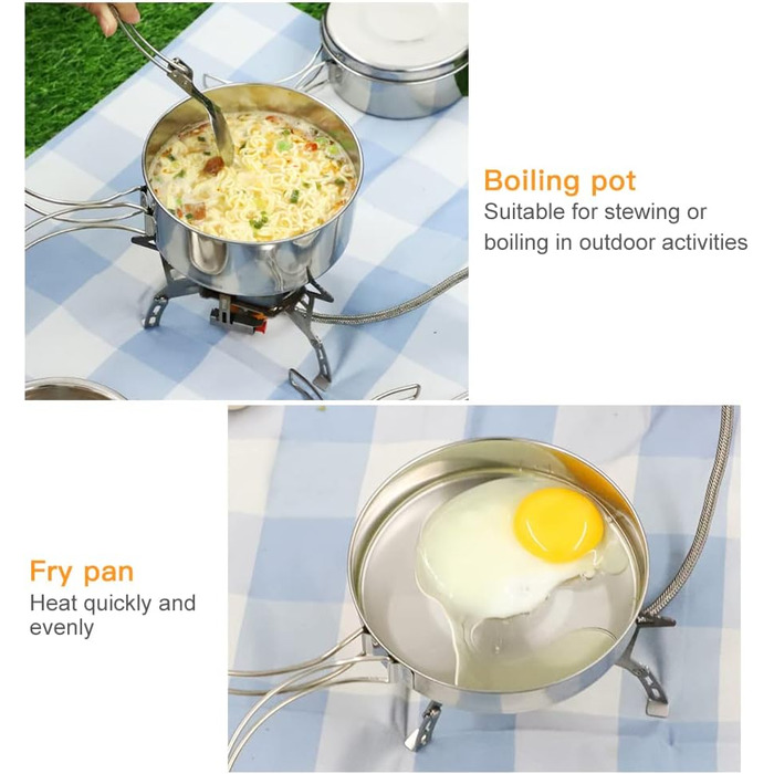 Набір посуду Lixada для кемпінгу, 4 предмети, нержавіюча сталь, компактний складаний посуд для пікніка, приготування їжі в походах та кемпінгу