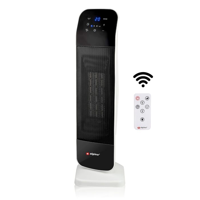 Електричний обігрівач та вентилятор Alpina - коливальний баштовий вентилятор з пультом дистанційного керування та таймером - регульована температура від 15 до 35C - обігрів та охолодження - 20 x 18 x 61 см електричний обігрівач та вентилятор 2000 Вт