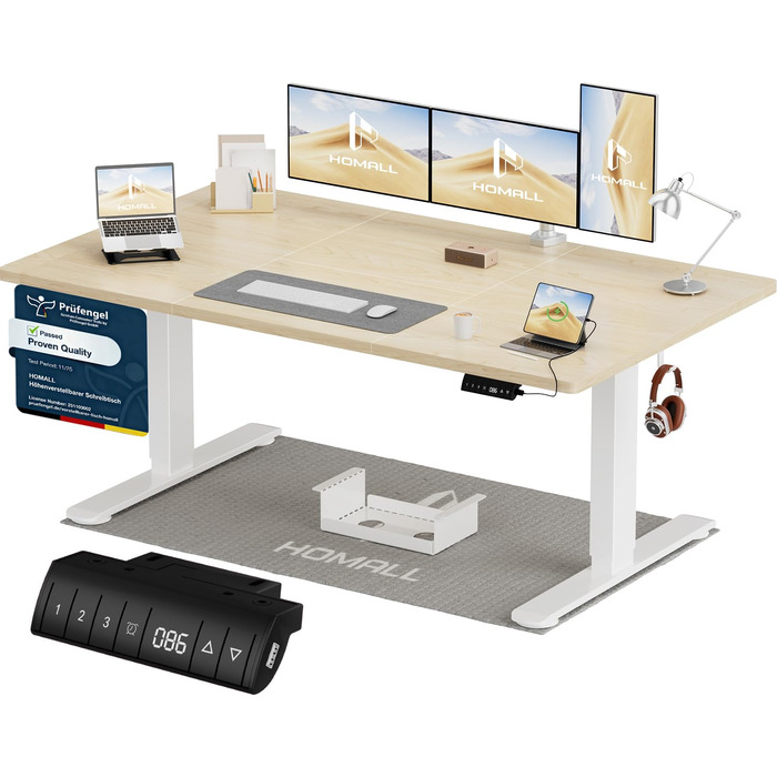 Стіл Homall з регульованою висотою 140x70 см з портом зарядки USB-A, електричний стіл з лотком для кабелів, стіл для роботи стоячи з 3 функціями пам&39яті, комп&39ютерний стіл бежевий 140x70 см білий бежевий