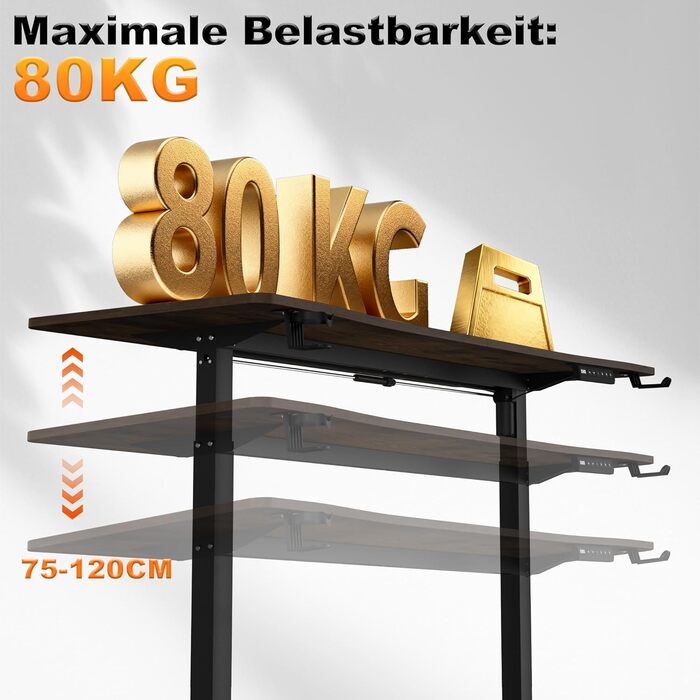 Електричний стіл з регулюванням висоти 16060 см, комп&39ютерний стіл, 3 функції пам&39яті, гладка поверхня, порт Type-C, органайзер для кабелів, гачок для навушників та підсклянник, вінтажний коричневий 160 x 60 см вінтажний коричневий